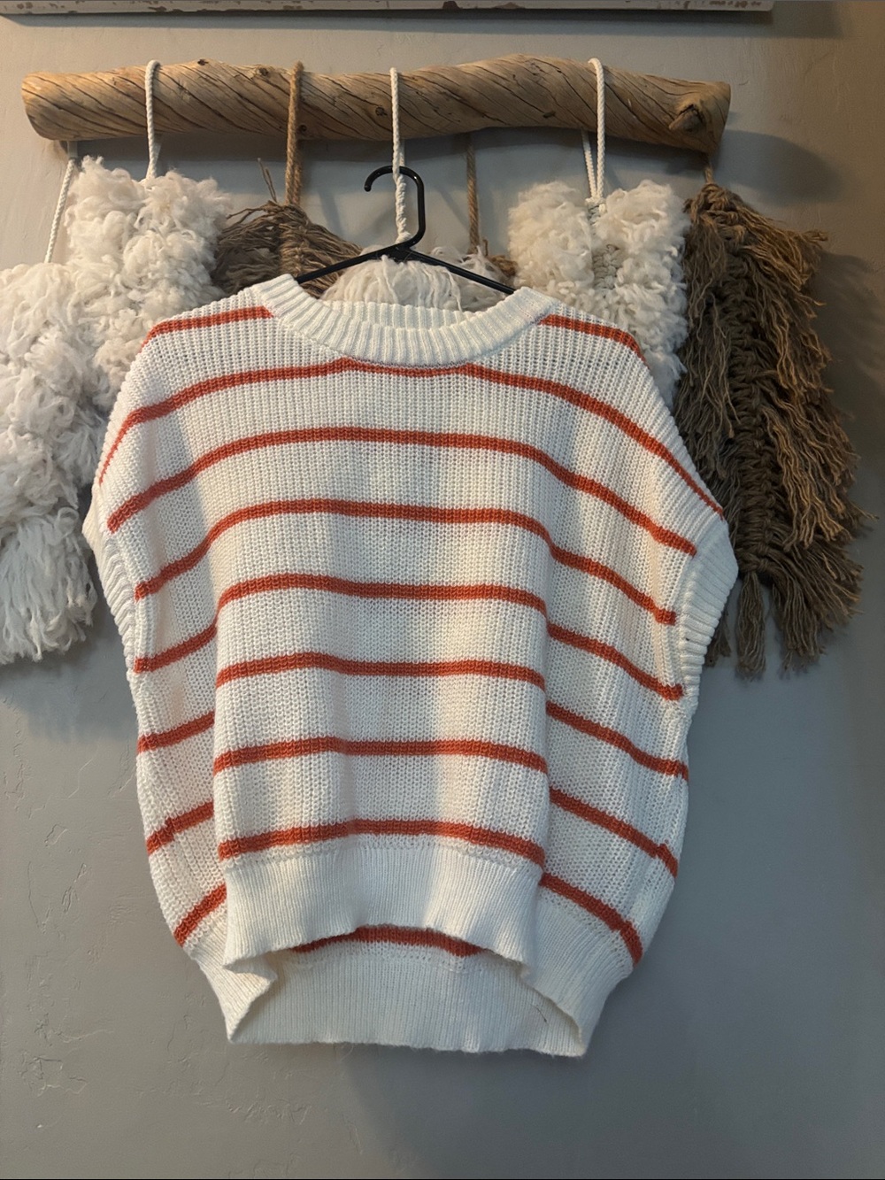 Cream Striped Short-Sleeve Knit Sweater - Casual Summer Layer